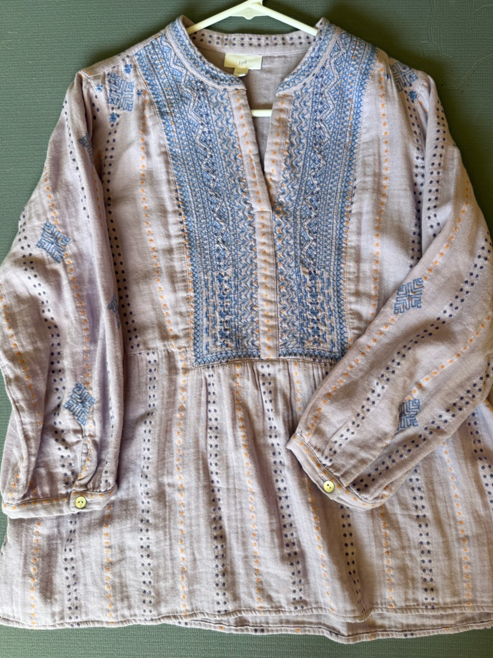 J Jill Embroidered Boho Tunic Top - Lavender & Sky Blue